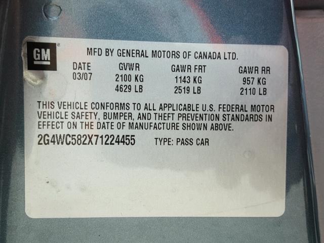 2G4WC582X71224455 - 2007 BUICK LACROSSE C BLUE photo 10
