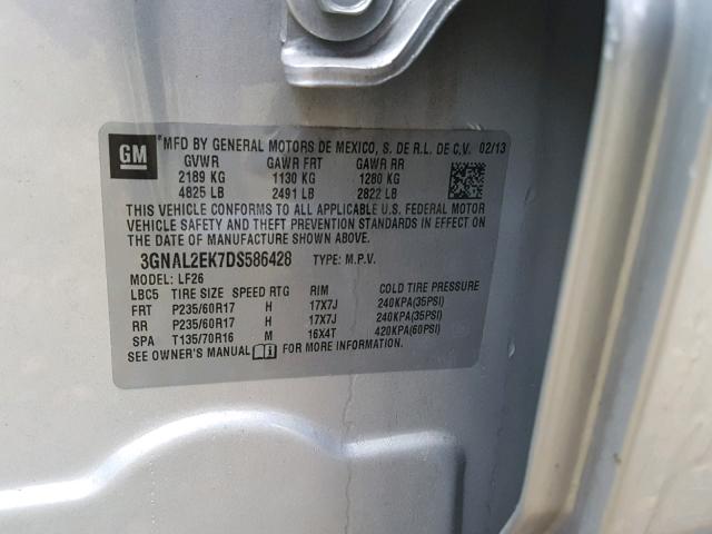 3GNAL2EK7DS586428 - 2013 CHEVROLET CAPTIVA LS 银色 照片 10