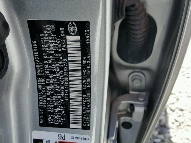 4T1BF1FK0HU383279 - 2017 TOYOTA CAMRY LE ნაცრისფერი ფოტო 10