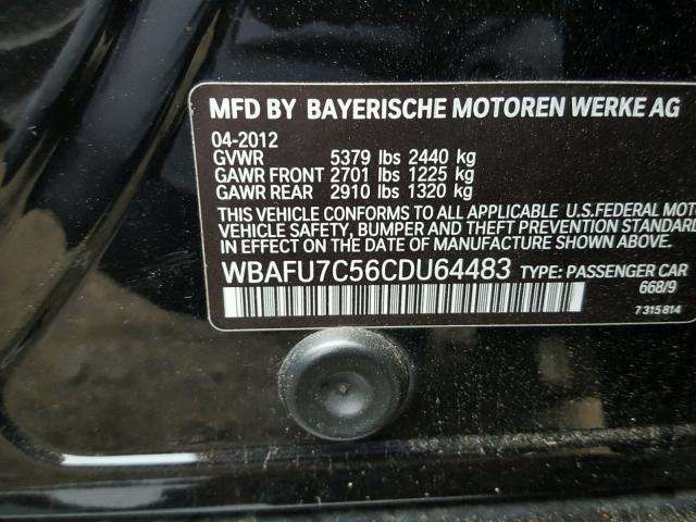 WBAFU7C56CDU64483 - 2012 BMW 535 XI BLACK photo 10