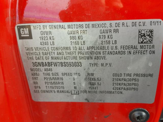 3GNBABFW7BS593033 - 2011 CHEVROLET HHR LT RED photo 10