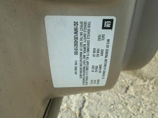 2G1WW12E439210160 - 2003 CHEVROLET MONTE CARL 棕色 照片 10