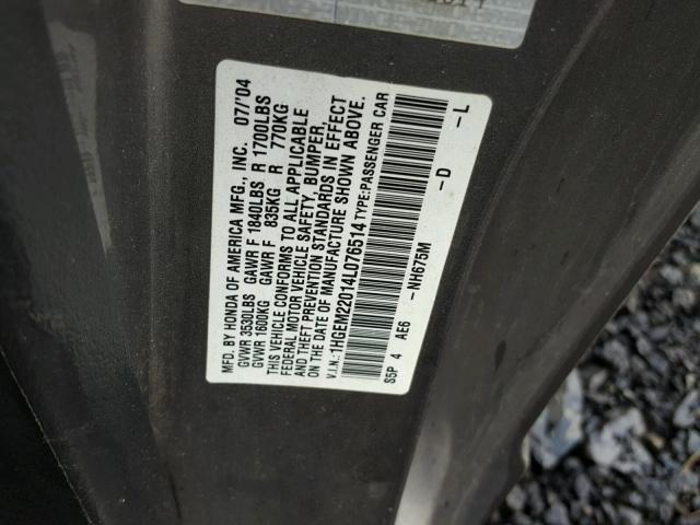 1HGEM22014L076514 - 2004 HONDA CIVIC GRAY photo 10