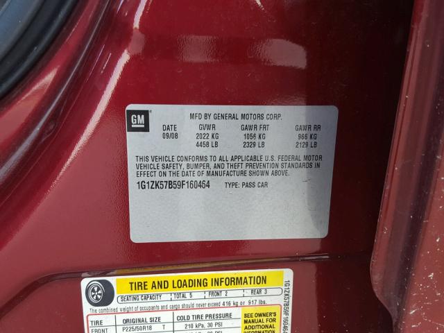 1G1ZK57B59F160464 - 2009 CHEVROLET MALIBU LTZ 栗色 照片 10