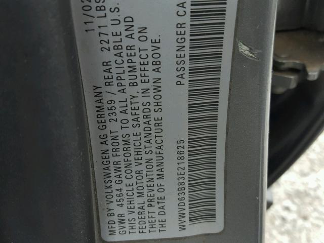 WVWVD63B83E218625 - 2003 VOLKSWAGEN PASSAT GLS GRAY photo 10