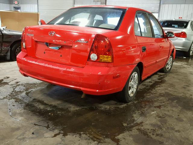 KMHCG45C25U634912 - 2005 HYUNDAI ACCENT GL RED photo 4