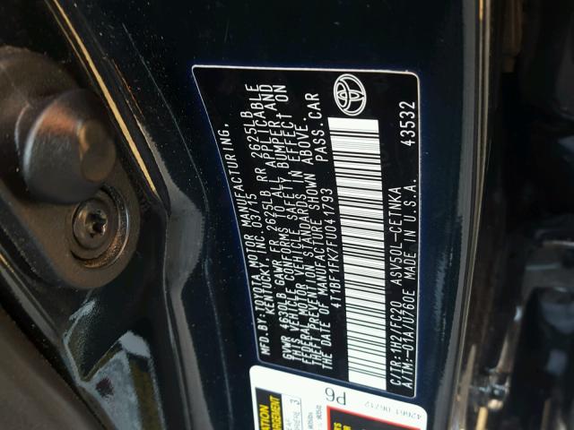 4T1BF1FK7FU041793 - 2015 TOYOTA CAMRY LE 蓝色 照片 10