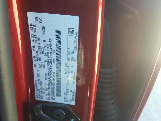 1FTEW1EF9FFB55739 - 2015 FORD F150 SUPER RED photo 10