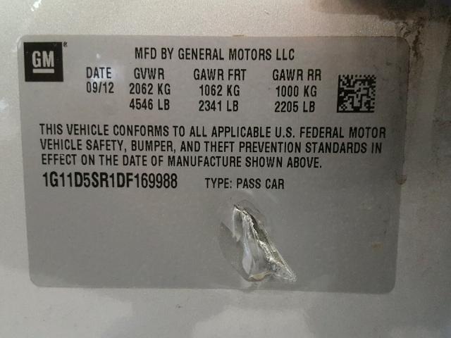 1G11D5SR1DF169988 - 2013 CHEVROLET MALIBU 1LT 银色 照片 9