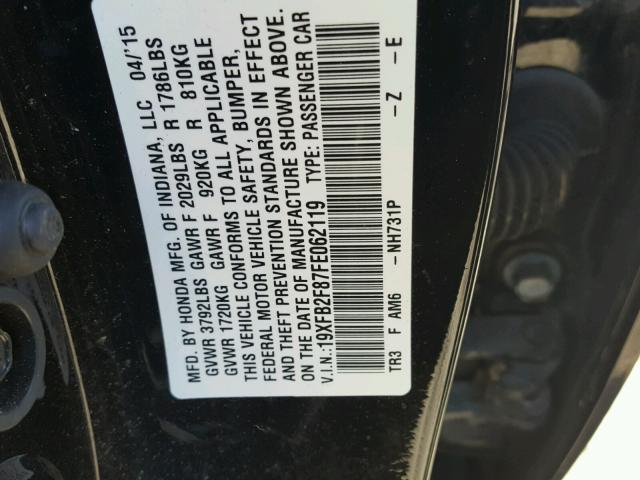 19XFB2F87FE062119 - 2015 HONDA CIVIC EX 黑色 照片 10