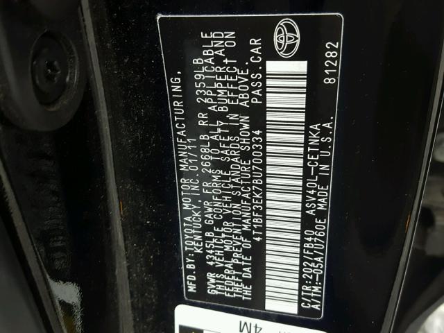 4T1BF3EK7BU700334 - 2011 TOYOTA CAMRY BASE BLACK photo 10