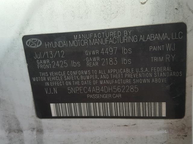 5NPEC4AB4DH562285 - 2013 HYUNDAI SONATA SE WHITE photo 10