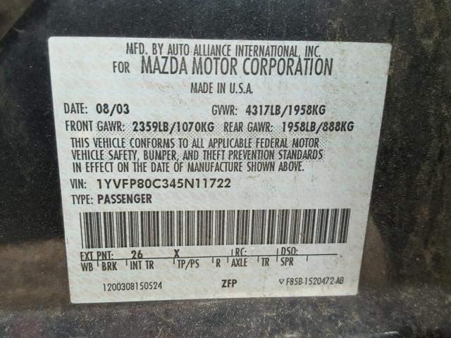 1YVFP80C345N11722 - 2004 MAZDA 6 I GRAY photo 10