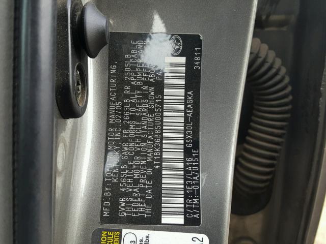 4T1BK36B85U005715 - 2005 TOYOTA AVALON XL CHARCOAL photo 10