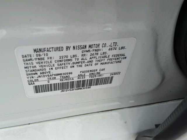 JN1DV6APXBM830596 - 2011 INFINITI G25 BASE WHITE photo 10