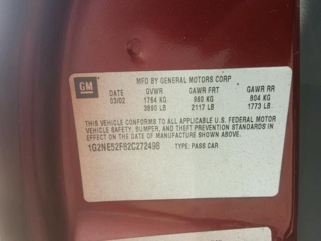 1G2NE52F82C272498 - 2002 PONTIAC GRAND AM S Bordo foto 10