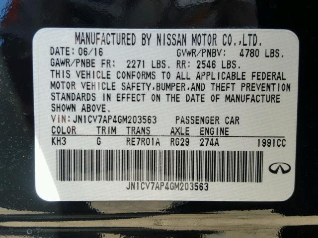 JN1CV7AP4GM203563 - 2016 INFINITI Q50 BASE BLACK photo 10