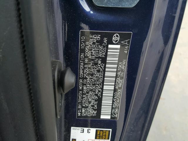 JTKJF5C7XB3007542 - 2011 TOYOTA SCION TC 蓝色 照片 10