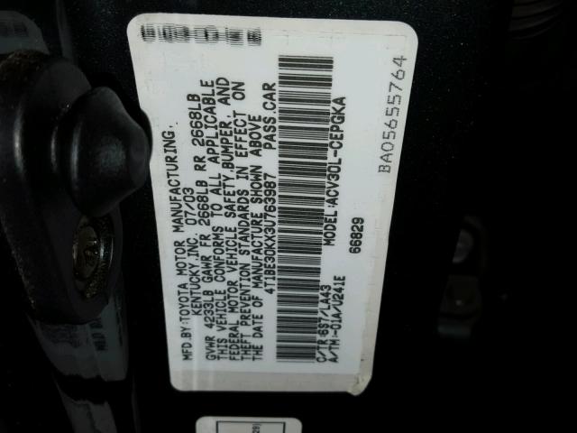 4T1BE30KX3U763987 - 2003 TOYOTA CAMRY LE 绿色 照片 10