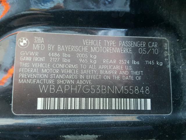 WBAPH7G53BNM55848 - 2011 BMW 328 BLACK photo 10