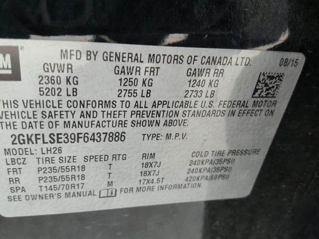 2GKFLSE39F6437886 - 2015 GMC TERRAIN SL BLACK photo 10