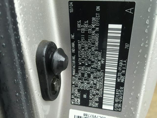 5TDZA22C85S242871 - 2005 TOYOTA SIENNA SILVER photo 10