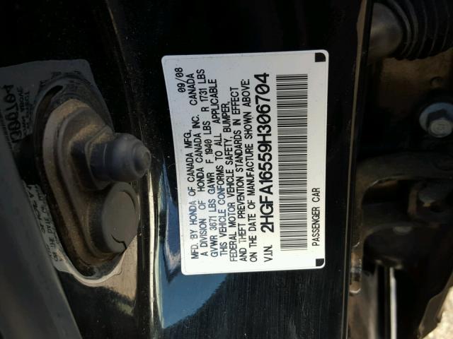 2HGFA16559H306704 - 2009 HONDA CIVIC LX BLACK photo 10