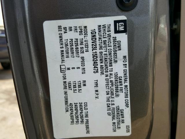 1GNDV23L15D240475 - 2005 CHEVROLET UPLANDER L 棕色 照片 10