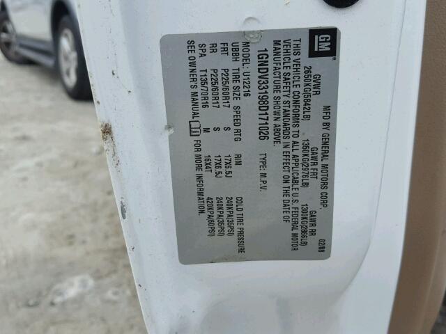 1GNDV33198D171026 - 2008 CHEVROLET UPLANDER L WHITE photo 10