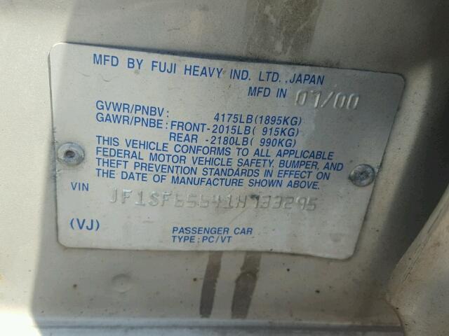 JF1SF65641H733295 - 2001 SUBARU FORESTER S SILVER photo 10