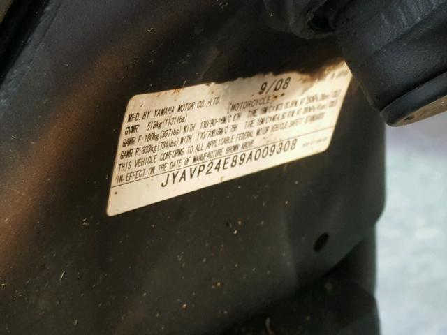 JYAVP24E89A009308 - 2009 YAMAHA XVS1300 A BLACK photo 10