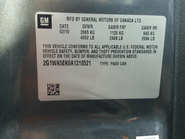 2G1WA5EK6A1210521 - 2010 CHEVROLET IMPALA LS GRAY photo 10