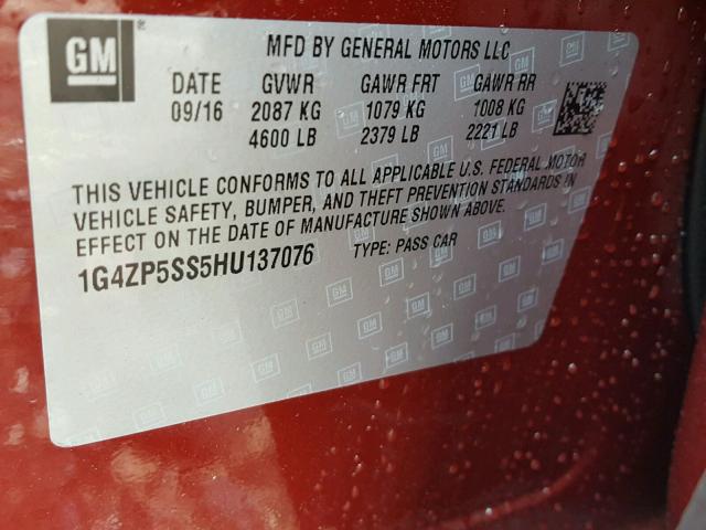 1G4ZP5SS5HU137076 - 2017 BUICK LACROSSE E MAROON photo 10