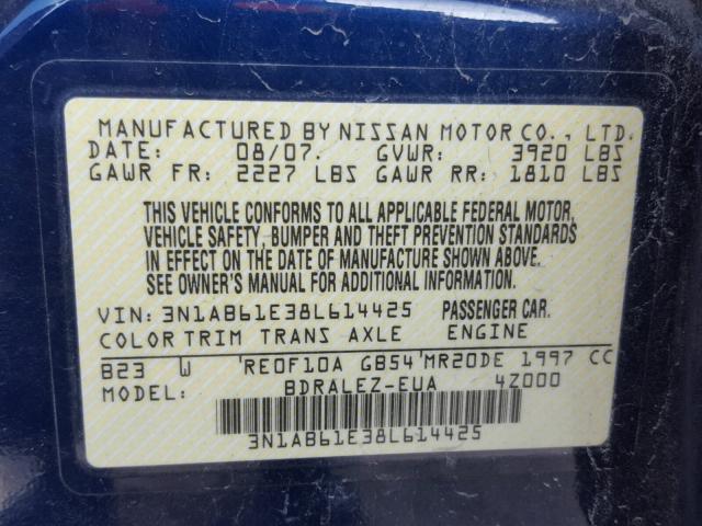 3N1AB61E38L614425 - 2008 NISSAN SENTRA 2.0 BLUE photo 10