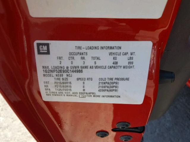 1G2NF52E93C144986 - 2003 PONTIAC GRAND AM S RED photo 10