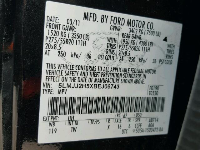 5LMJJ2H5XBEJ06743 - 2011 LINCOLN NAVIGATOR Siyah fotoğraf 10