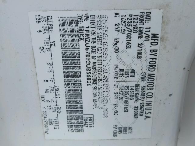 1FMZU67E92UB56836 - 2002 FORD EXPLORER S WHITE photo 10