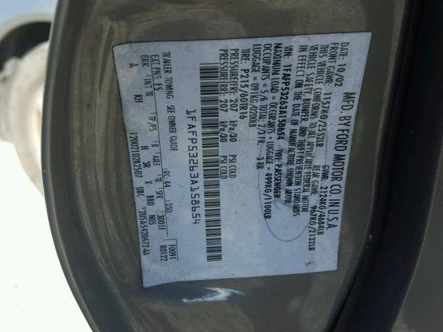 1FAFP53263A158654 - 2003 FORD TAURUS SE GRAY photo 10