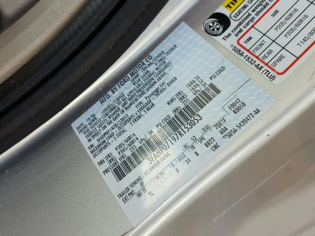 3FAHP07197R153053 - 2007 FORD FUSION SE SILVER photo 10