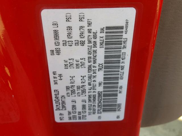 3D7KU28C84G239052 - 2004 DODGE RAM 2500 S RED photo 10