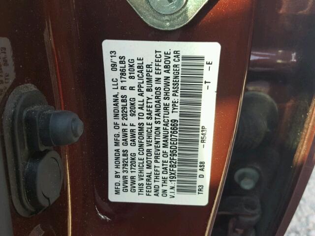 19XFB2F95DE076669 - 2013 HONDA CIVIC EXL MAROON photo 10