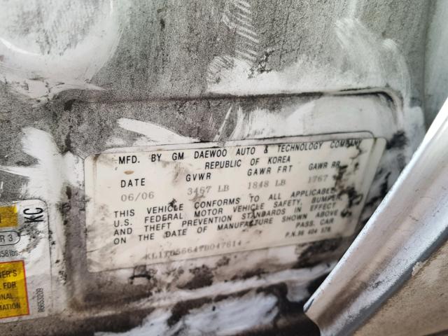 KL1TD56647B047614 - 2007 CHEVROLET AVEO BASE Ақ фото 10