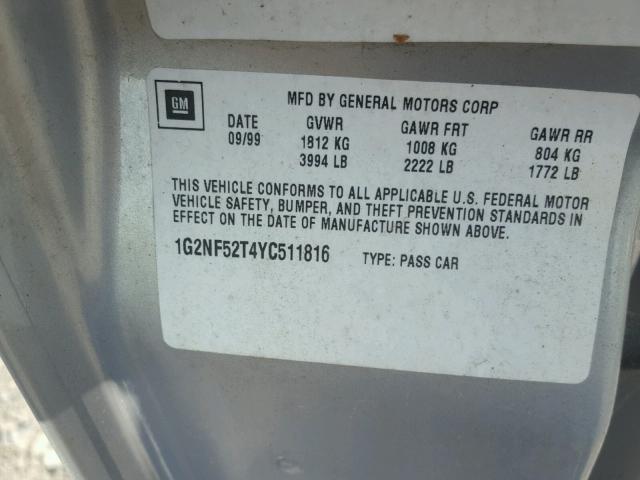 1G2NF52T4YC511816 - 2000 PONTIAC GRAND AM S GRAY photo 10