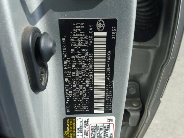 4T1BE32K45U009516 - 2005 TOYOTA CAMRY LE SILVER photo 10