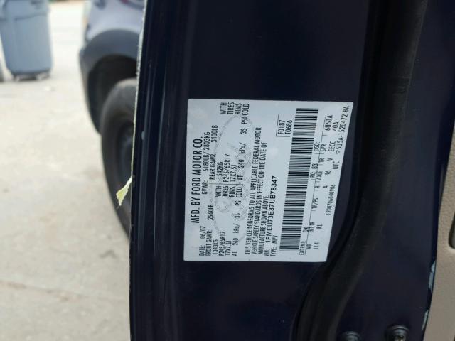 1FMEU73E37UB78347 - 2007 FORD EXPLORER X BLUE photo 10