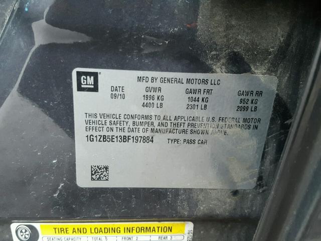 1G1ZB5E13BF197884 - 2011 CHEVROLET MALIBU LS رمادي صورة 10