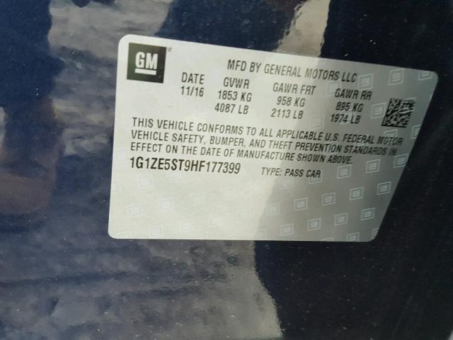 1G1ZE5ST9HF177399 - 2017 CHEVROLET MALIBU LT Mavi foto 10