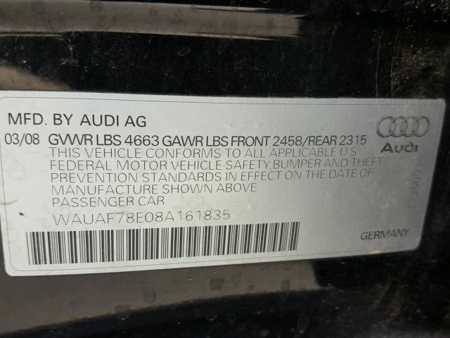 WAUAF78E08A161835 - 2008 AUDI A4 2.0T BLACK photo 10