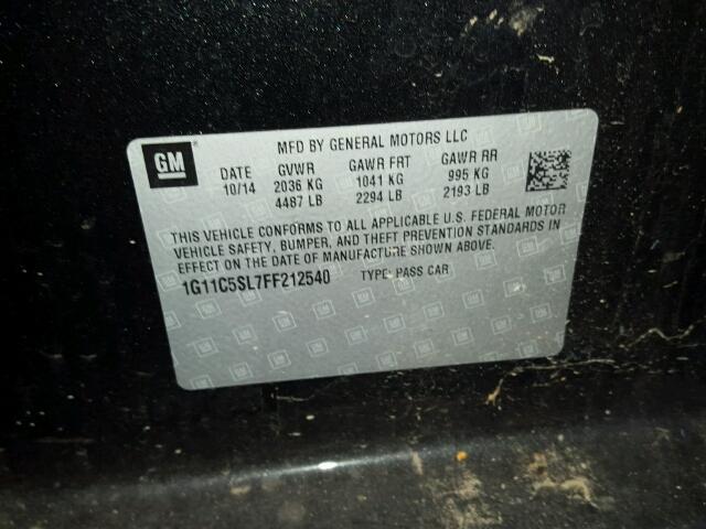 1G11C5SL7FF212540 - 2015 CHEVROLET MALIBU 1LT შავი ფოტო 10