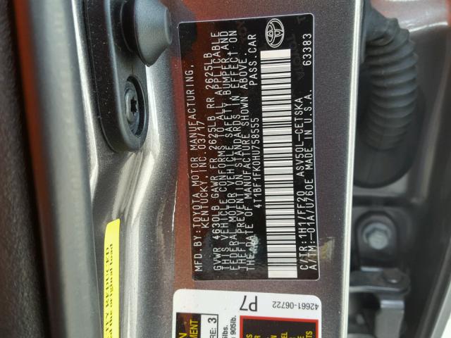 4T1BF1FK0HU758555 - 2017 TOYOTA CAMRY LE გრაფიტი ფოტო 10